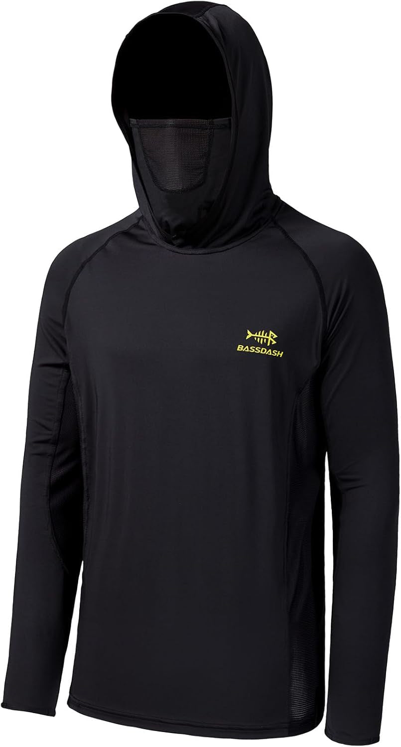 UPF 50+ Men’S Long Sleeve Fishing Shirt with Mask UV Neck Gaiter Hoodie
