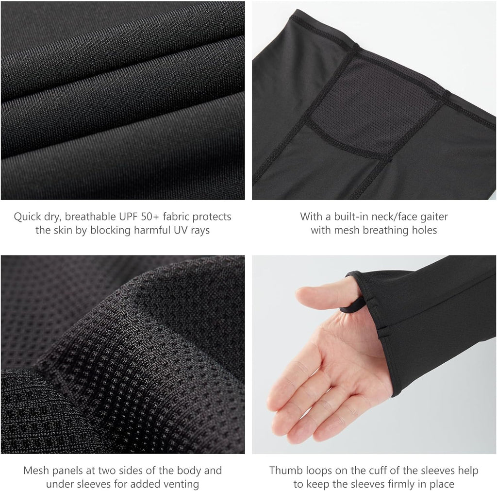 UPF 50+ Men’S Long Sleeve Fishing Shirt with Mask UV Neck Gaiter Hoodie