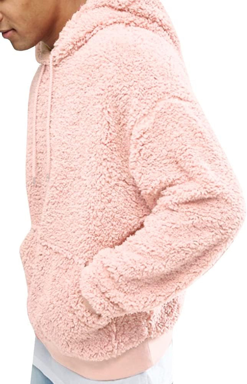 Mens Fuzzy Sherpa Pullover Hoodie Sweatshirts Long Sleeve Sport Front Pocket Military Fall Outwear Winter Hooded